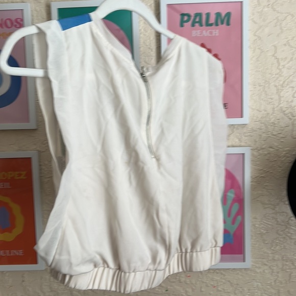 Summer blouse Palm tree tropical FL sleeveless flowy shirt tank beach white s - Picture 5 of 6